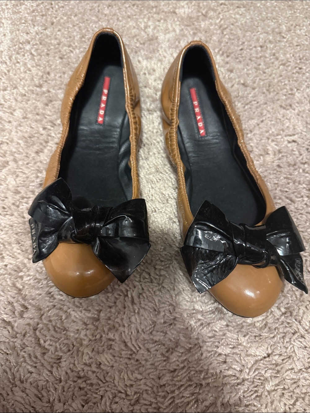 PRADA big bow leather flats